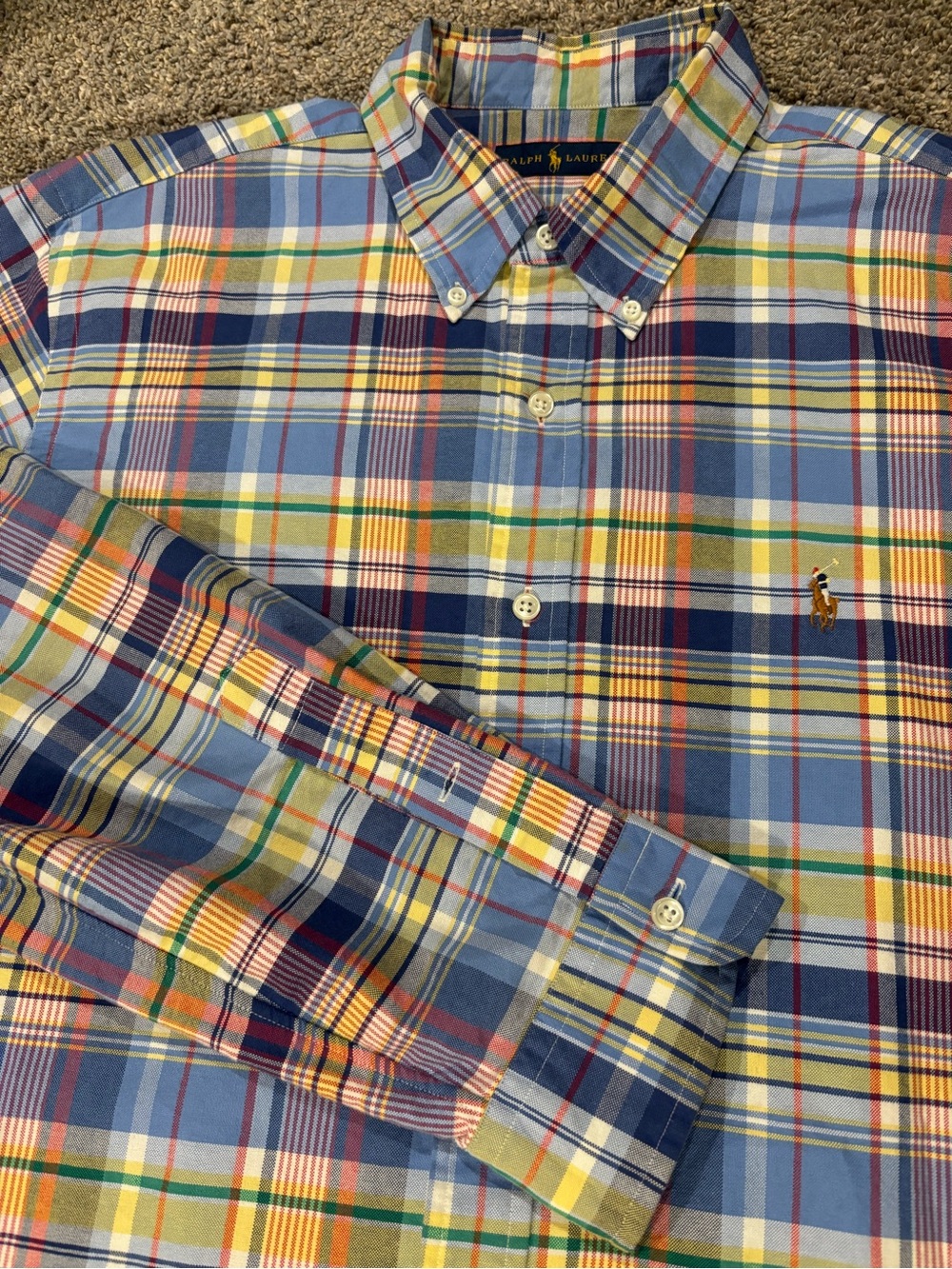 Polo Ralph Lauren Long Sleeve Button Shirt Blue Yellow Plaid Pony Classic Fit XL